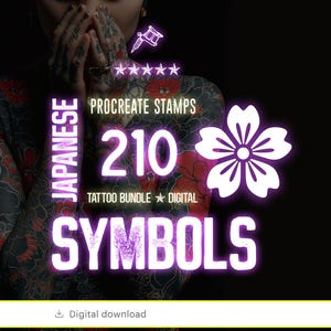 Sellos de tatuajes con símbolos japoneses - Set de 210 pinceles para Procreate (Descarga digital)