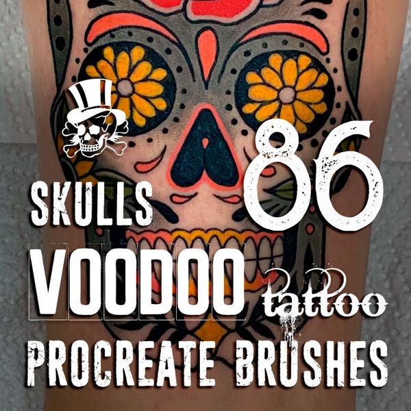 Voodoo Tattoo Skulls | 86 Best Voodoo Skulls Designs | Tattoo Sets for iPad | voodoo brushes procreate stamps - VOODOO SKULLS TATTOO