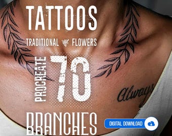 Procreate Branches Tattoo Brushes: 70 Stamps for iPad
