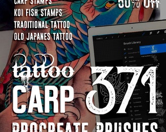 Koi Fisch Tattoo | 371 Besten Procreate Karpfen / Koi Bürsten | Tattoo Sets für iPad | Traditionelle japanische Koi Fisch Tattoo Stempel - KARPFEN SET