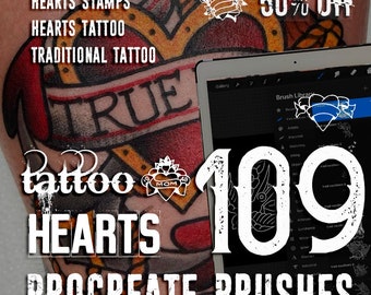 Herz Tattoo | Die 109 besten Procreate Herzen Designs | Tattoo Sets für iPad | heart procreate Brushes oldschool traditional - HEART TATTOO