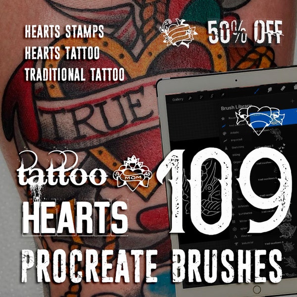 Heart Tattoo | 109 Best Procreate Hearts Designs | Tattoo Sets for iPad | heart procreate brushes old school traditional - HEART TATTOO