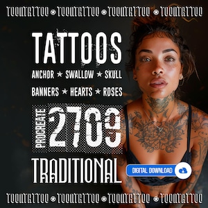 2.709 Traditional Brushes Tattoo Stаmрs For PROCREATE - Best Prосrеаtе Tattoo Designs | 24 Tattoo Sets for iPad | TRADITIONAL
