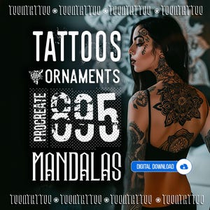 895 Ornamental Brushes Tattoo Stаmрs For PROCREATE - Mandala Flowers Celestial Boho Line Art - ORNAMENTAL **