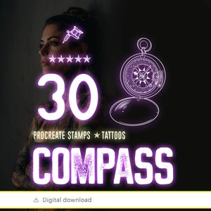 Compass Tattoo Stamps for Procreate: 30 Unique Designs
