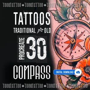 Compass Brushes Tattoo Stаmрs For PROCREATE - Best Compass Tattoo Designs | Tattoo Sets for iPad - COMPASS