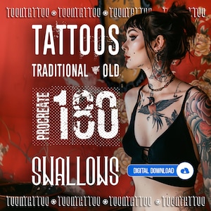 Swallow Tattoo Stamps for Procreate: Traditional Bird Brush Set - SWALLOWS