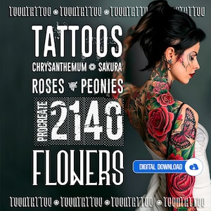 Flowers Tattoo | Flower Bundle: floral stamp, flower tattoos, floral tattoo designs, flowers stamps, flower brushes procreate -  FLOWERS