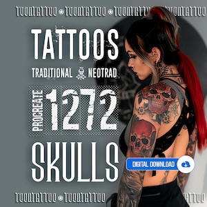 1272 Skull Tattoo Stamps for Procreate: Boho, Tribal, Mandala (Digital Download) - SKULLS
