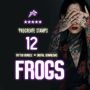Frog Tattoo Stamps – 12 Procreate Brushes, iPad Designs (Digital Download)