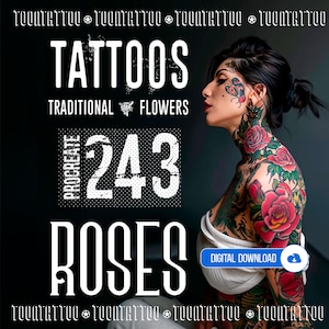 Rose Tattoo | Roses Procreate: tattoos roses, roses procreate stamps, procreate rose brush, tattoo rose stencil, rose template - ROSES
