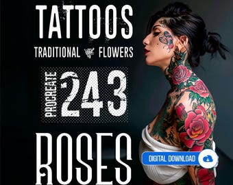 Rose Tattoo Procreate Stamps & Brushes: High-Precision Stencils - ROSES