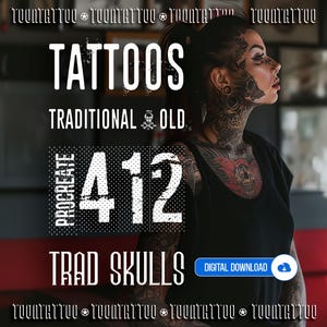 Skull Tattoo Stamps for Procreate: 412+ Traditional Skull Designs - SKULLS