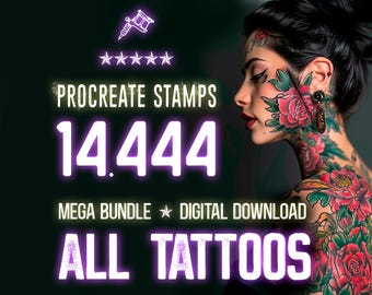 Procreate Tattoo Brushes | Mega Bundle, Tattoo Stamps (Digital Download)
