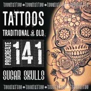 Sellos para tatuajes con pinceles de calaveras para PROCREATE: los mejores diseños de tatuajes de calaveras de azúcar / conjuntos de tatuajes para iPad - CALAVERAS DE AZÚCAR