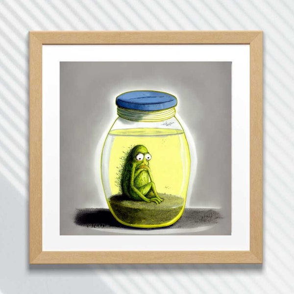 The Last Pickle Poster, Funny Wall Art, Abstract Painting Decor, Creative Green Art Print, Sad Pickle In Jar, Downloadable Wall Art,