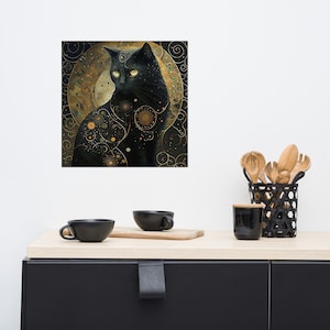Gustav Klimt Garden Cat Print, Gustav Klimt Flowers Cat Poster, Black Cat Art, Gustav Klimt Cat, Museum-quality Art
