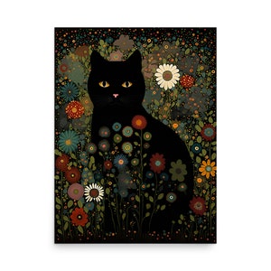 Gustav Klimt GartenKatze Druck, Gustav Klimt Blumen Katze Poster, Schwarze Katze Kunst, Gustav Klimt Katze, Museumsqualität Kunst