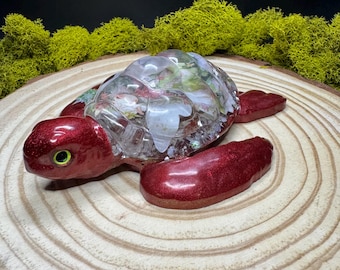 Handmade Epoxy Resin Turtle Figurine – Christmas Turtle Decor