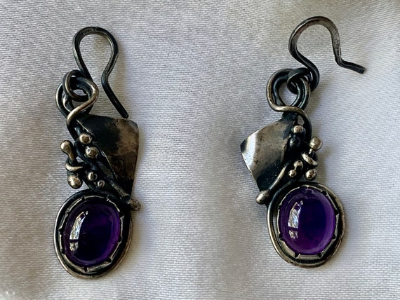 Mexican Handmade Amethyst and Silver Drop Earrings - image 1