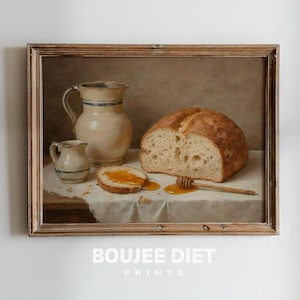 Sourdough Bread and HONEY Wall Art | Rustic Farmhouse Kitchen Decor | Country Rustic Food Still Life Printable | Downloadable Decor | 033H