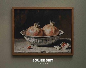 ザクロの静物画：雰囲気のあるキッチンダイニングルームの印刷可能な