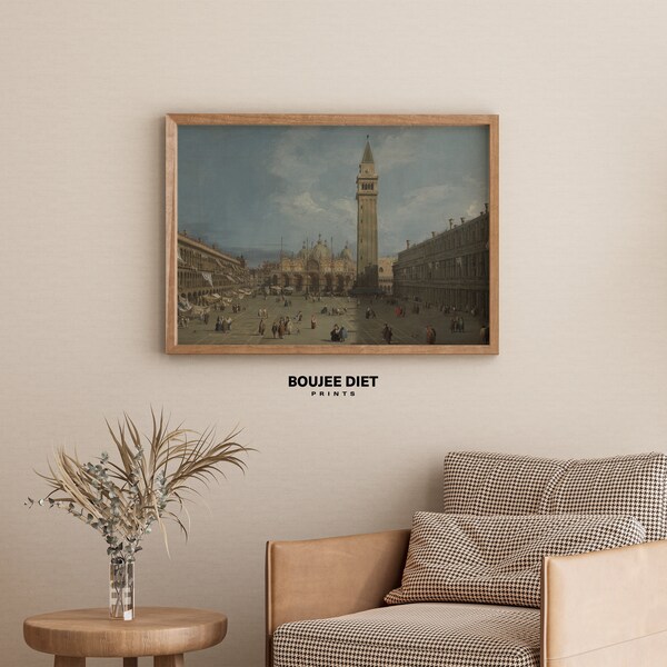 Piazza San Marco Italian Painting Muted Landscape Reading Wall Art Elegant Wall Art Vintage Piazza Art Natural Tone Art Study Room Decor 066