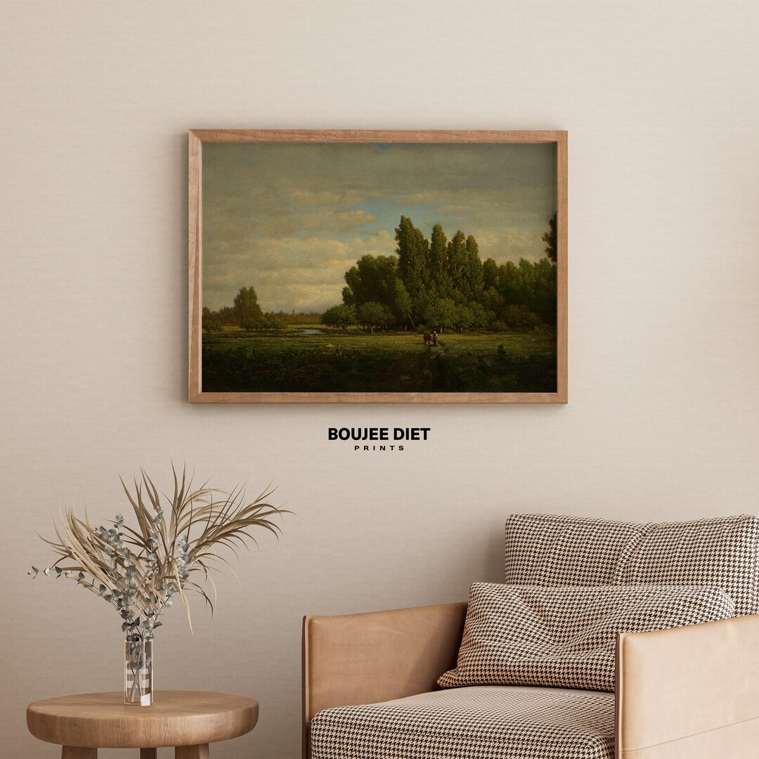 Lush Meadow Art Farm Life Décor Moody Vintage Art Muted Green Wall Art