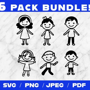 Stick Figures SVG 6-Pack: Stick Family, Children, Boys and Girls, People Clipart, Cut Files for Cricut and Silhouette
