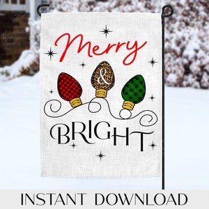 Merry & Bright Christmas Garden Flag Sublimation Design (Digital Download)