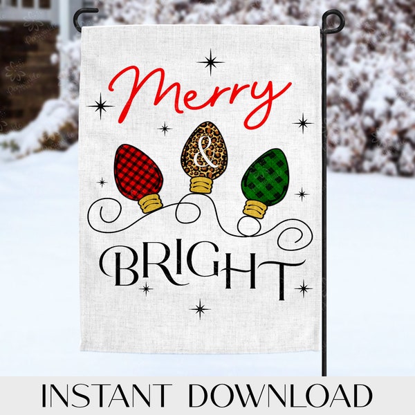 Merry & Bright Christmas Garden Flag, Sublimation, Garden or Porch Flag, Design, Digital Download, PNG, 300 DPI