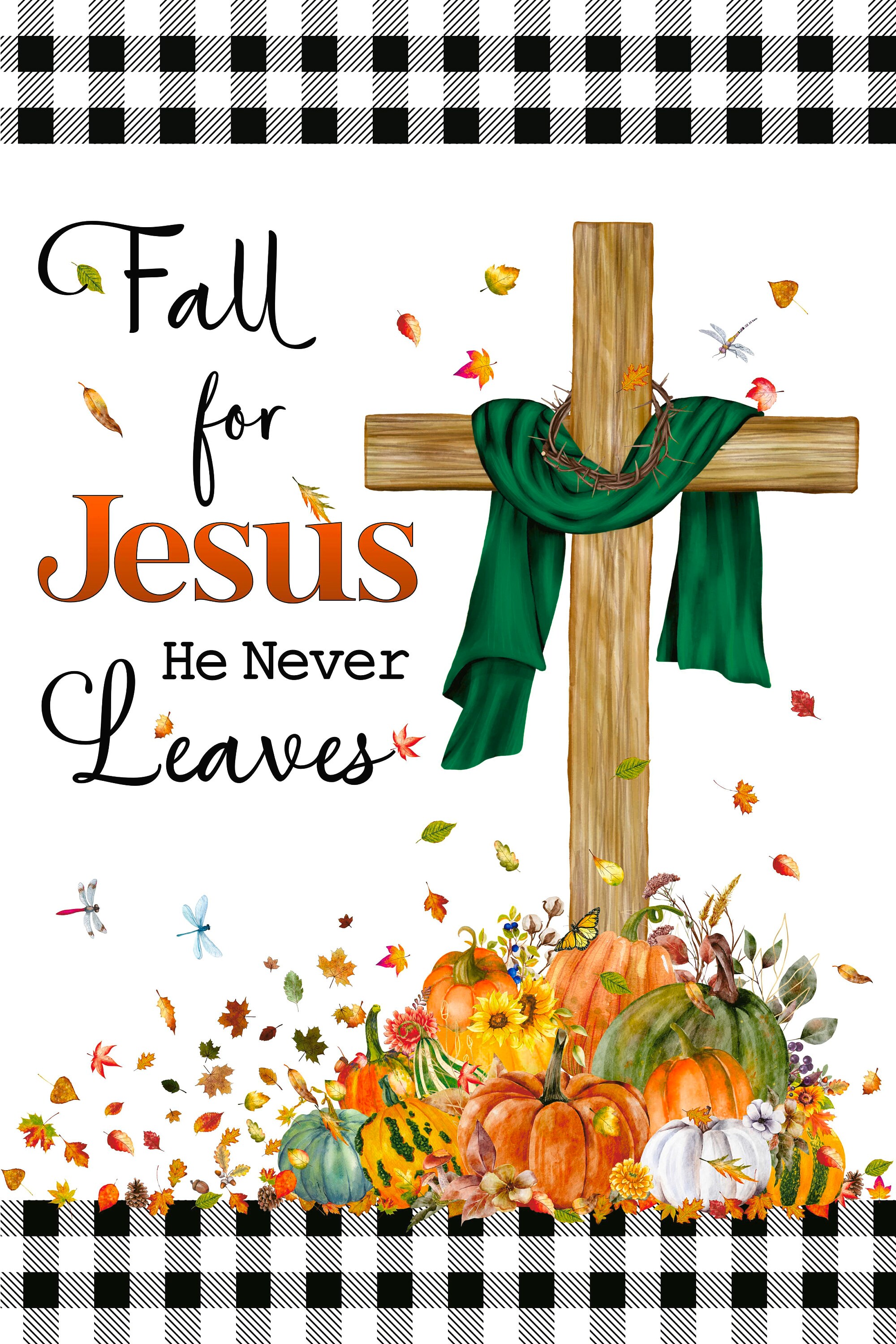 RABUSOFA Hausflagge „Fall For Jesus“ – Herbstdeko 71x102 Cm, Doppelseitig, Wetterfest