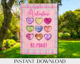 Valentine Candy Hearts Garden Flag Sublimation Design (Digital Download)