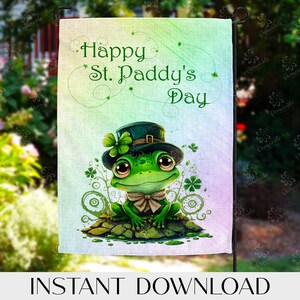 St. Patrick&#39;s Day Frog Garden Flag: Sublimation Design (Digital Download)