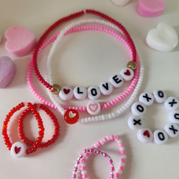 Red and Pink Beaded Rings, Colorful Bead Rings, Red and Pink Rings, Valentine's Day , Valentines' Day Gift, Bracelet