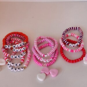 pink,red,white clay bracelet/Custom bracelet/ bead bracelet/Valentine&#39;s Day bracelets