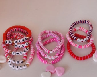 pink,red,white clay bracelet/Custom bracelet/ bead bracelet/Valentine&#39;s Day bracelets