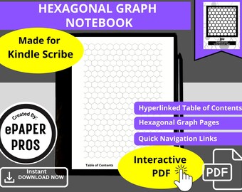 Kindle Scribe 100 Grafico esagonale Bio o struttura chimica organica, matematica, disegno, modelli, collegamento ipertestuale interattivo Notebook PDF