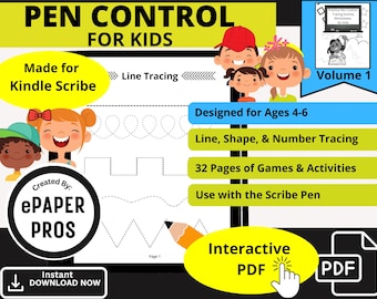 Modello Kindle Scribe Pen Control Tracing Activity per bambini dai 4 ai 6 anni Download immediato PDF interattivo