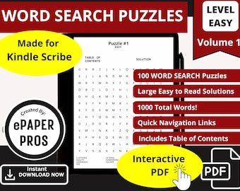 Giochi e puzzle per Kindle Scribe Ricerca di parole PDF interattivo con collegamento ipertestuale Download digitale Vol 1 Livello facile