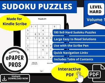 Modello di puzzle Sudoku difficile di Kindle Scribe, download istantaneo e PDF interattivo per tablet eInk ed ePaper