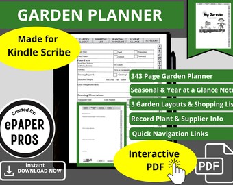 Pianificatore di giardini Kindle Scribe, modelli per registrare piani di layout del giardino, dettagli sulla crescita delle piante, informazioni sui fornitori, elenchi di cose da fare