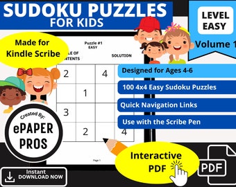 Il modello Kindle Scribe 4x4 Sudoku facile per bambini dai 4 ai 6 anni è un download istantaneo e un PDF interattivo per tablet eInk ed ePaper