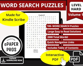 Kindle Scribe Ricerca di parole Giochi e puzzle Modello cliccabile Download digitale per tablet e-ink Collegamento ipertestuale PDF Volume 1 Livello difficile