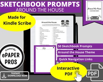 Kindle Scribe 50 Sketchbook suggerisce il tema "Intorno alla casa" per disegnare, scarabocchi o schizzi PDF con collegamento ipertestuale Download istantaneo