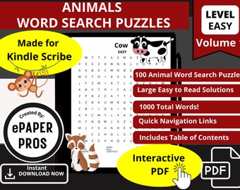 Kindle Scribe Ricerca di parole Puzzle con animali PDF interattivo con collegamento ipertestuale Download digitale Vol 1 Livello facile