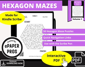 Modello PDF Kindle Scribe 50 esagoni labirinti, download istantaneo e giochi interattivi Kindle Scribe