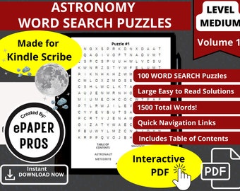 Kindle Scribe Giochi e puzzle Astronomia Ricerca di parole PDF interattivo con collegamento ipertestuale Download digitale Vol 1 Livello medio