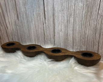 Vintage MCM tealight runner/MCM wood candle holder runner/vintage decorative tea lite holder