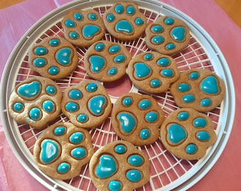 Handmade Large Dog Paw Cookies Dehydrated Dog Treats Frosted Teal Blue
